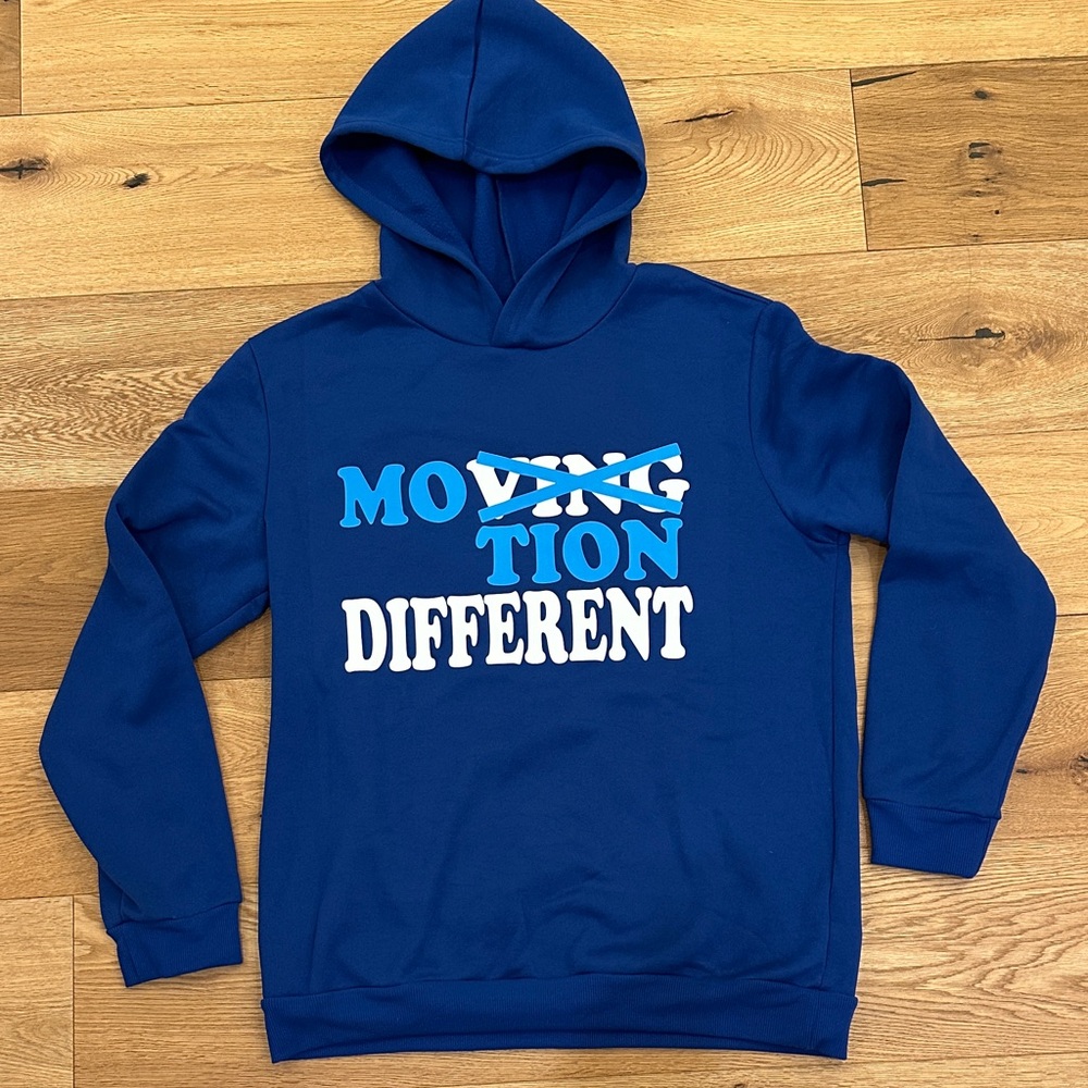 Men’s Blue Hoodie with Graphic Text